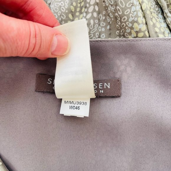 Vintage 100% Silk Skirt Sigrid Olsen Chiffon Crepe Sage Green Gray Ditsy Women's - Picture 8 of 9
